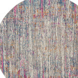 8' Pink And Ivory Round Abstract Power Loom Area Rug