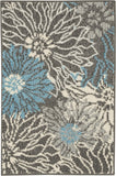 2' X 3' Blue And Gray Floral Power Loom Area Rug