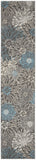 10' Blue And Gray Floral Power Loom Runner Rug