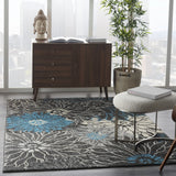 8' Blue And Gray Floral Power Loom Runner Rug