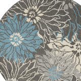 4' Blue And Gray Round Floral Power Loom Area Rug