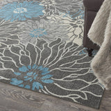 7' X 10' Blue And Gray Floral Power Loom Area Rug