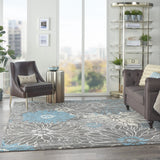 7' X 10' Blue And Gray Floral Power Loom Area Rug