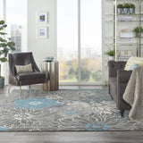 8' X 10' Blue And Gray Floral Power Loom Area Rug