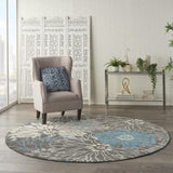 8' X 10' Blue And Gray Floral Power Loom Area Rug