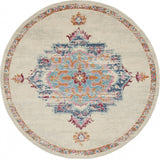 8' Gray And Ivory Round Power Loom Area Rug