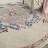 8' Gray And Ivory Round Power Loom Area Rug