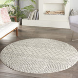 5' Gray Round Geometric Power Loom Area Rug