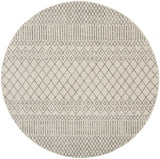 8' Gray Round Geometric Power Loom Area Rug