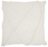 White Abstract Shaggy Detail Throw Pillow