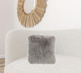 Plush Charcoal Shag Accent Throw Pillow