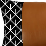 Reverse Black And White And Brown Faux Leather Lumbar Pillow Cover