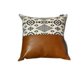 17" X 17" Brown and White Faux Leather Pillow Cover