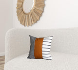 Faux Leather And Monochromatic Stripes Decorative Pillow Cover