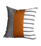 20" X 20" Black And White Stripes And Faux Leather Pillow Cover