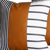 22" X 22" Black And White Stripes And Faux Leather Pillow Cover