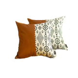 Set Of 2 Semi Brown Faux Leather And Eclectic Geometric Patterns Pillow Covers