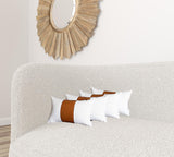 Set Of 4 White And Brown Faux Leather Lumbar Pillow Covers