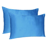 Set of Two Bright Blue Dreamy Silky Satin King Pillowcases