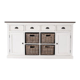 Modern Farmhouse Brown And White Buffet Server With Baskets