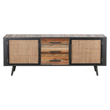 79" Modern Rustic Black Natural And Rattan Buffet Server