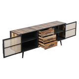 79" Modern Rustic Black Natural And Rattan Buffet Server