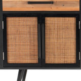 79" Modern Rustic Black Natural And Rattan Buffet Server