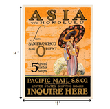 Asia Via Honolulu Vintage Travel Unframed Print Wall Art