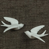 Set Of 2 White Ceramic Sparrows Wall Decor