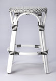 24" Grey And Natural Rattan Backless Counter Height Bar Chair