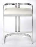 28" White And Silver Stainless Steel Low back Counter Height Bar Chair