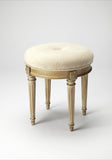 18" Ivory Polyester Blend And Brown Ottoman