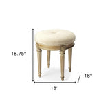 18" Ivory Polyester Blend And Brown Ottoman