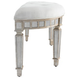 24" Cream Linen And Silver Metallic Round Ottoman