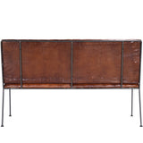 53" Brown and Black Upholstered Faux Leather Distressed Bench