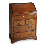 26" Brown Rubberwood Wood Secretary Desk With Five Drawers