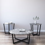 Mod Geo Chrome and Black Round Faux Marble Side Table