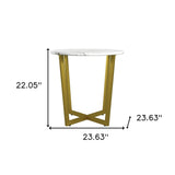 Mod Geo Gold and White Round Faux Marble Side Table