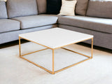 35" Gold And White Manufactured Wood And Metal Square Coffee Table