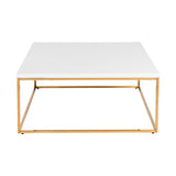 35" Gold And White Manufactured Wood And Metal Square Coffee Table