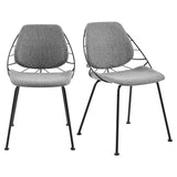 Set of Two Leaf Dark Gray Fabric and Black Dining Chairs