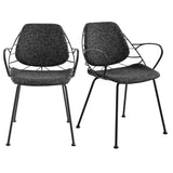 Set of Two Leaf Light Gray Fabric and Black Dining Chairs