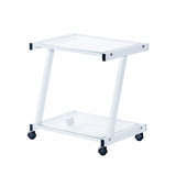 White and Clear Glass Rolling Printer Cart