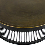 Round Black Drum Shaped Brass Coffee Table