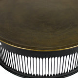 Round Black Drum Shaped Brass Coffee Table