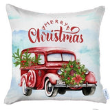 Set of 2 Merry Christmas Vintage Red Car Throw Pillows