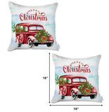 Set of 2 Merry Christmas Vintage Red Car Throw Pillows