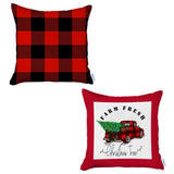 Set of 2 Red Plaid and Red Truck Throw Pillow Covers