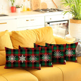 Set of 4 Christmas Snowflake Trio Plaid Lumbar Pillow Covers