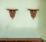 Set of 2 Boho Chic Carved Wood Wall Shelves